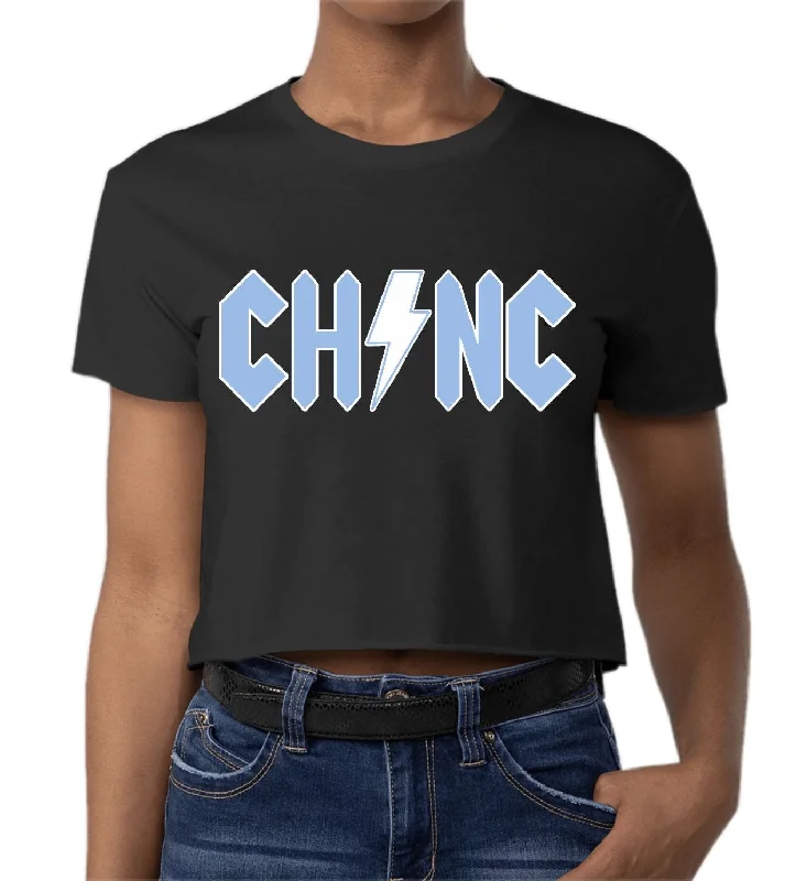 Chapel Hill North Carolina Rock Font Crop Top in Black