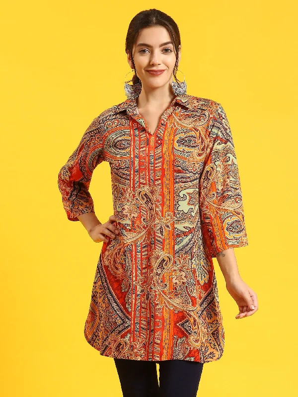 Women Red Ornamental Print Tunic