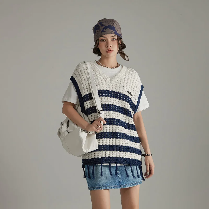 V Neck Color Contrast Stripe Knit Sweater Vest