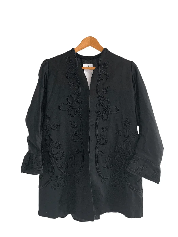 Vintage Ribbon Embroidered Evening Jacket Black Size S/M