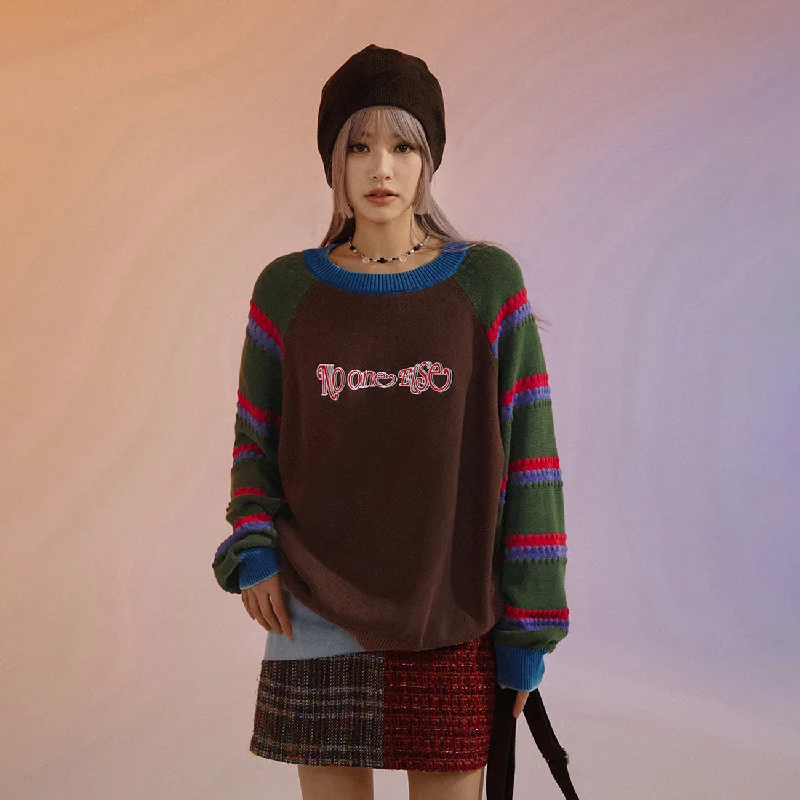 Embroidered Raglan Knit Sweater