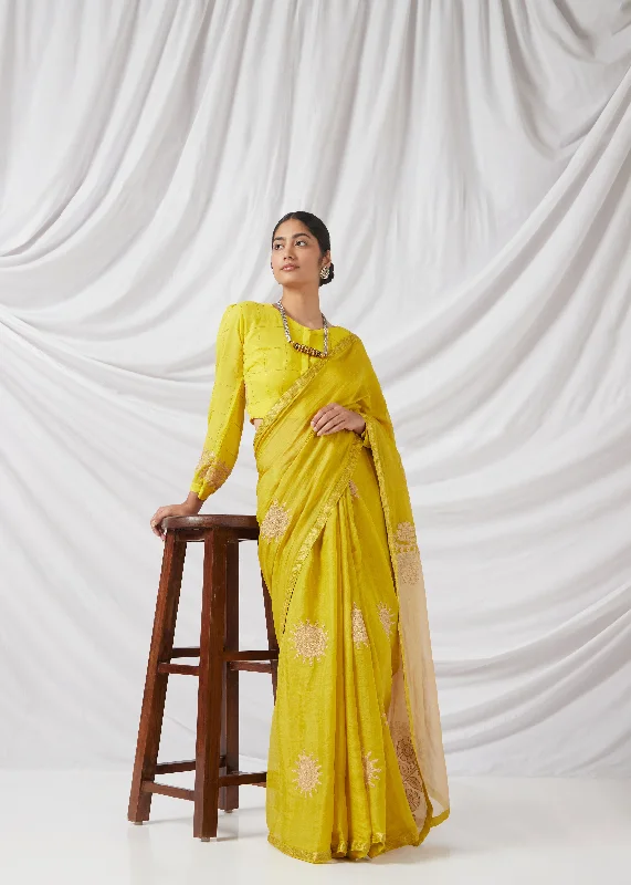 Padmini  Saree And  Blouse  Set In Pineapple Yellow