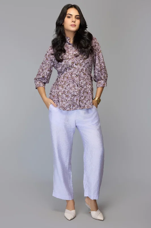 Elegant Purple Botanical Print Top