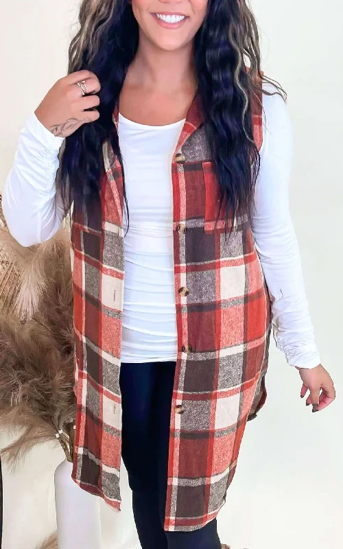 Sleeveless Plaid Long Vest Coat - Final Sale