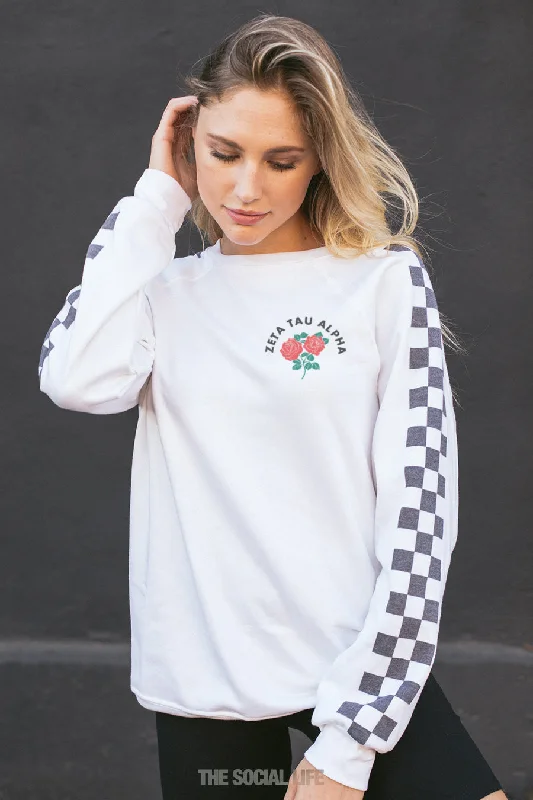 Zeta Tau Alpha Checkered Raglan Crewneck