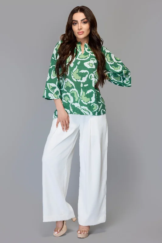 Green Abstract Bell Sleeve Top