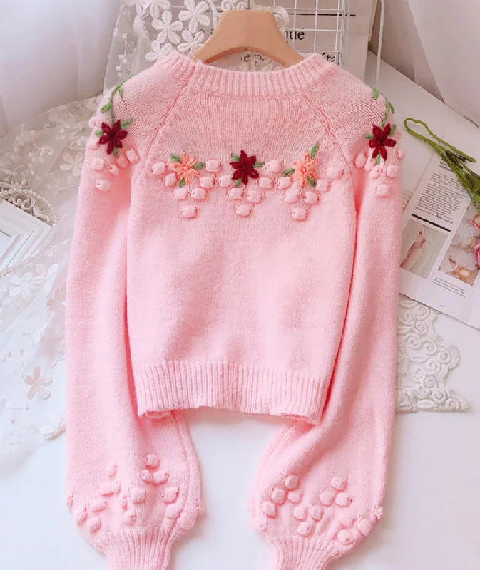 Sweet flowers long sleeve sweater  082