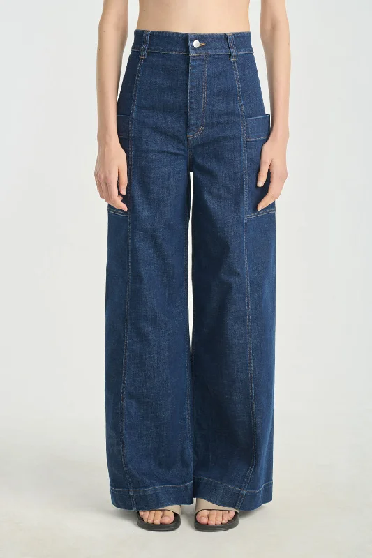 Indigo blue denim wide-leg pants