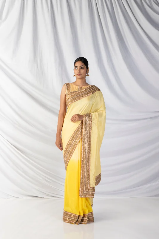 Sampige Saree And Blouse Set In Light Yellow And Canary Yellow