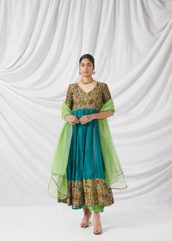 Savanthige Salwar Set In Aqua Lake Blue And Mint Green