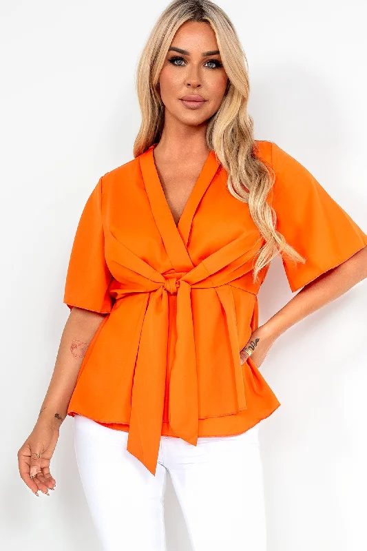 Frida Orange Tie Front Wrap Top