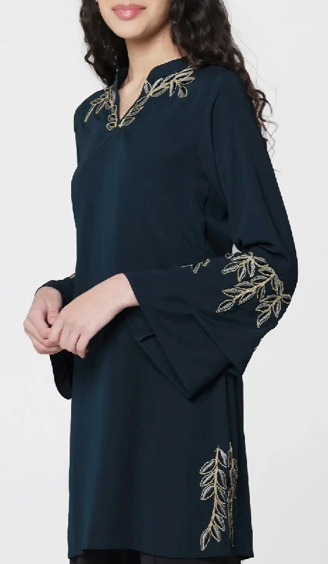 Arzoo Gold  Embellished Long Modest Tunic - Dark Teal - PREORDER (ships in 2 weeks)