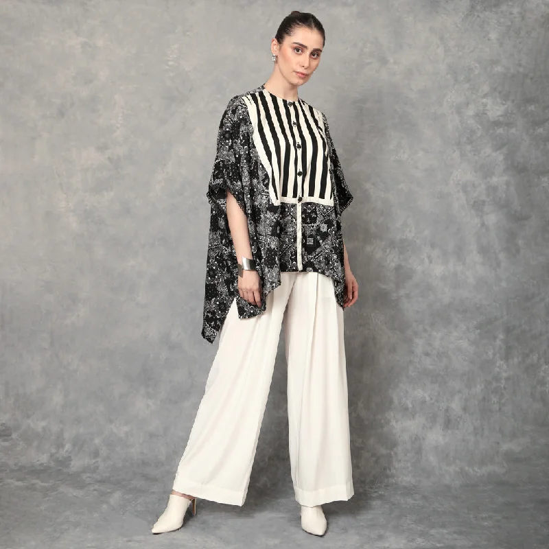 Black and White Fusion Print Kaftan Top