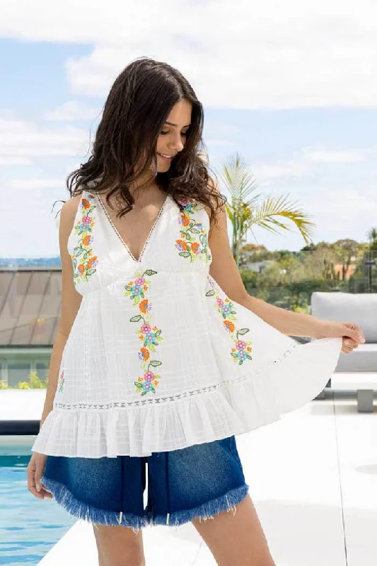 Deanna Top White Embroidered