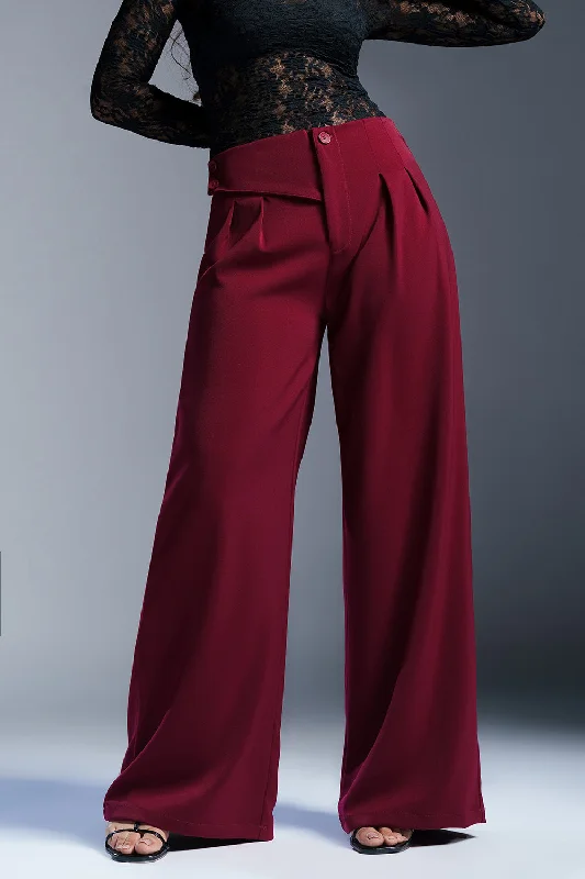 Regal Red Stylised Waist Korean Pants