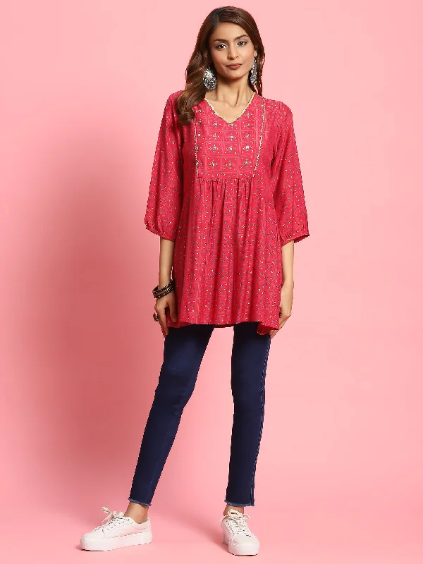 Women Fuchsia Geometric Printed Tunic