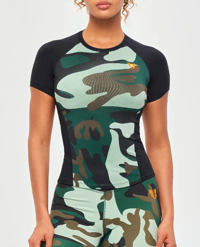 Contrast Color T-shirt - Green Camo and Black