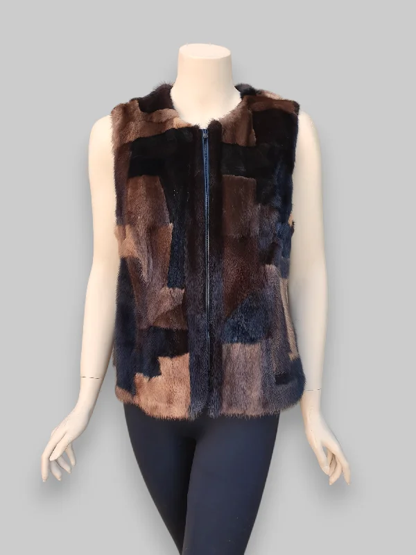 Vintage Multicolor Mink Sections Vest -Small/Medium