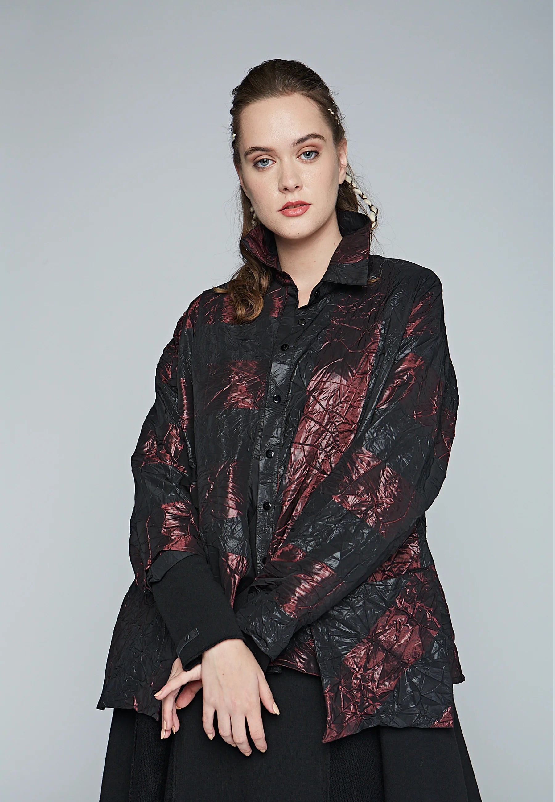 SHIMMER Loose, wrinkled memory taffeta shirt