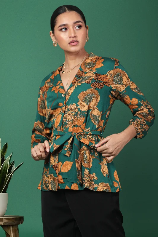 Vert Floral Printed Top With Belt