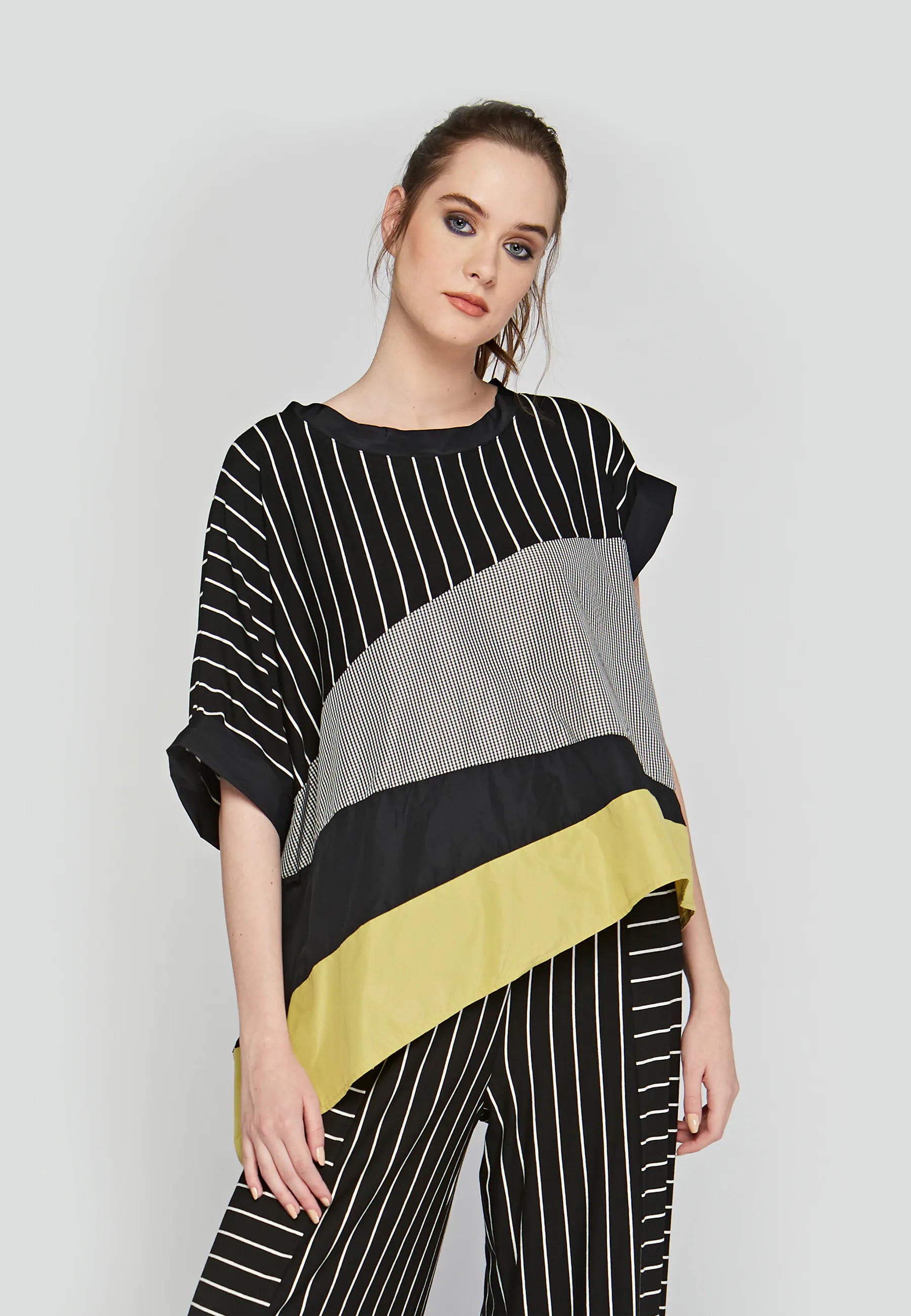 SILAS Striped, asymmetrical, viscose jersey blouse