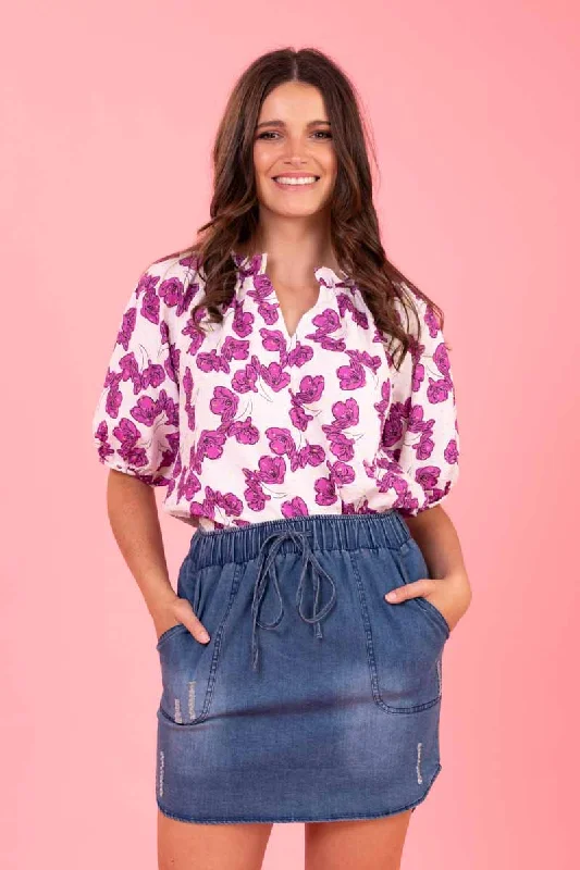 Mickey Top Cerise Floral