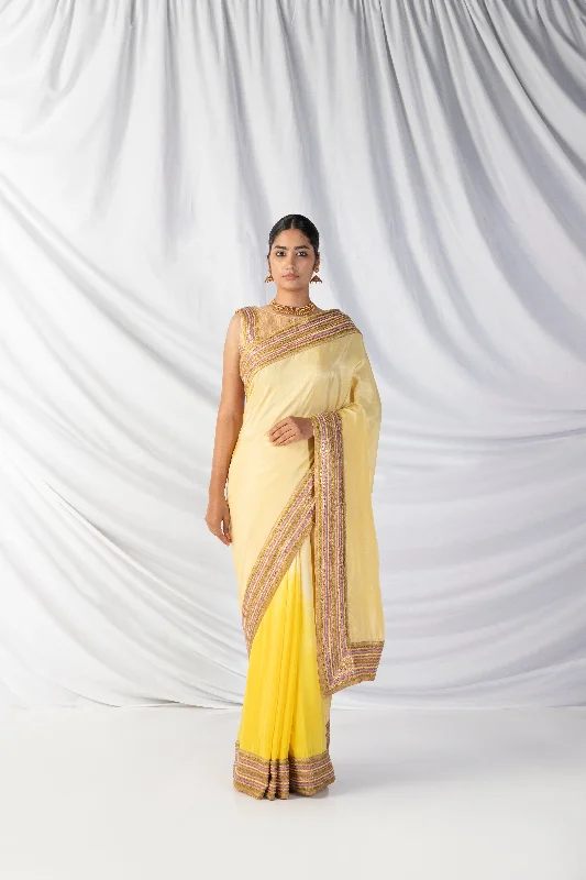 Sampige Saree And Blouse Set In Light Yellow And Canary Yellow