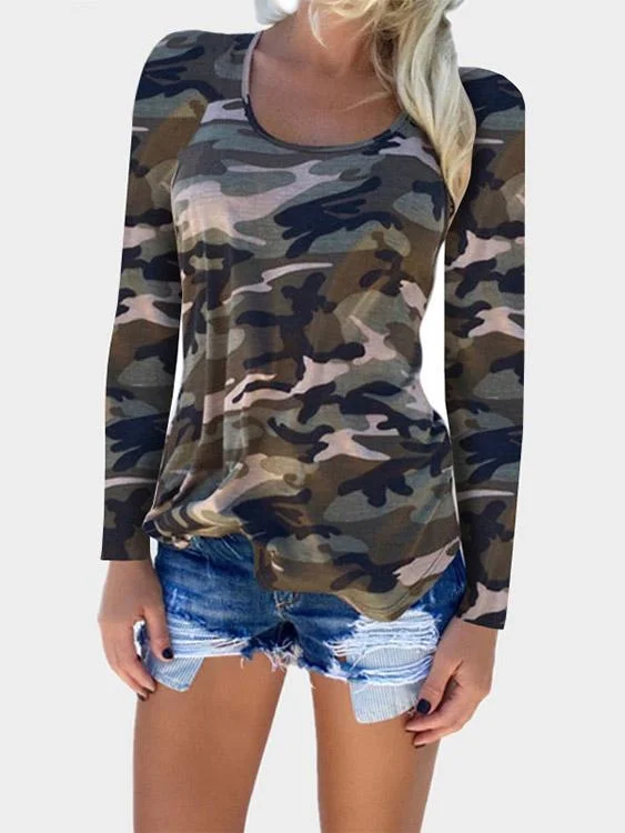 Wholesale Round Neck Camouflage Long Sleeve T-Shirts