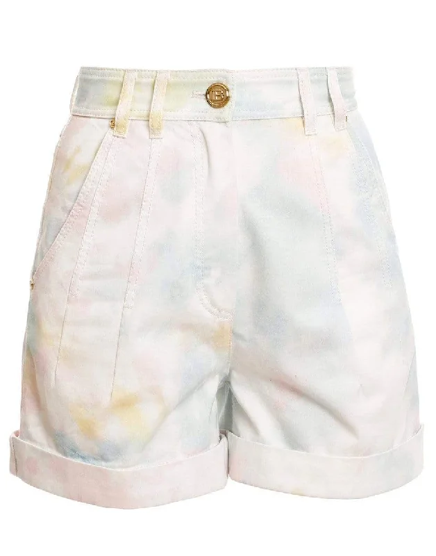 High Waist Tie-Dye Denim Shorts