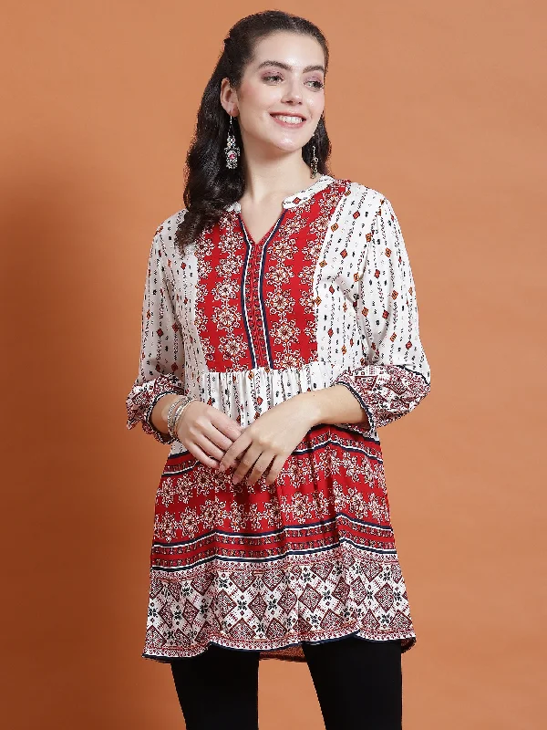 Women Red Geometric Print Tunic