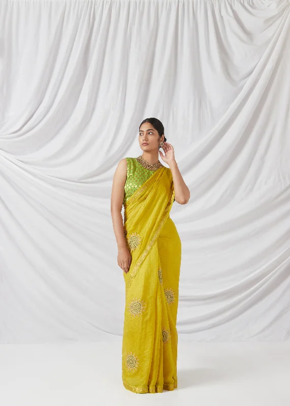 Padmini  Saree And  Blouse  Set In Pineapple Yellow