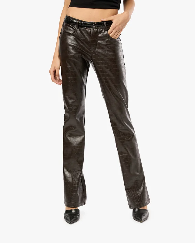 Vegan Leather Croc Mid Rise Flare Pant