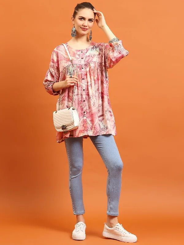 Women Pink Abstract Printed Tunic