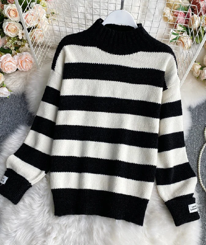 Simple stripe long sleeve sweater  060