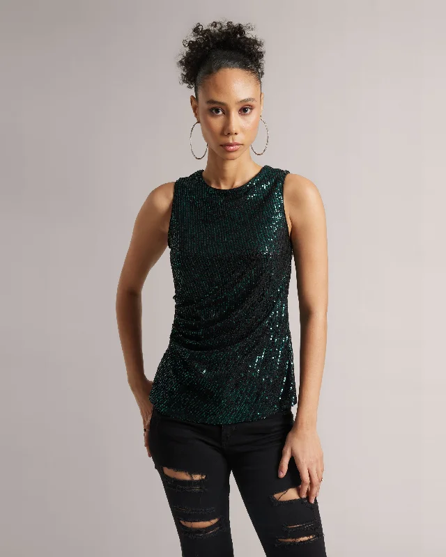 Teal Green Sequin Ruched Top