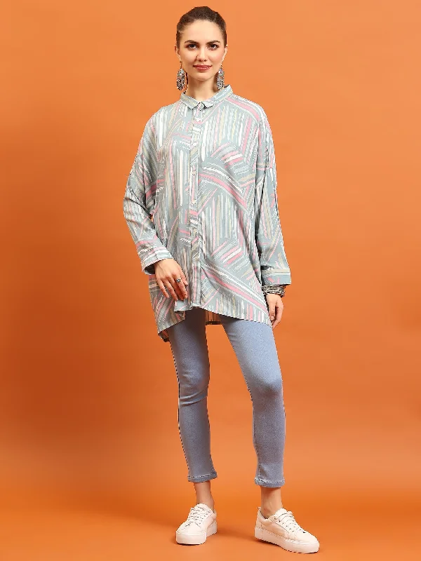 Women Grey Abstract Printed Shirt