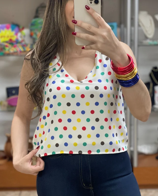 Polka V Neck Top