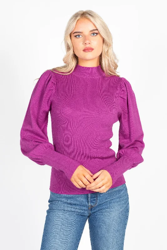 Kayla Ribbed Knit Puff Sleeve Sweater