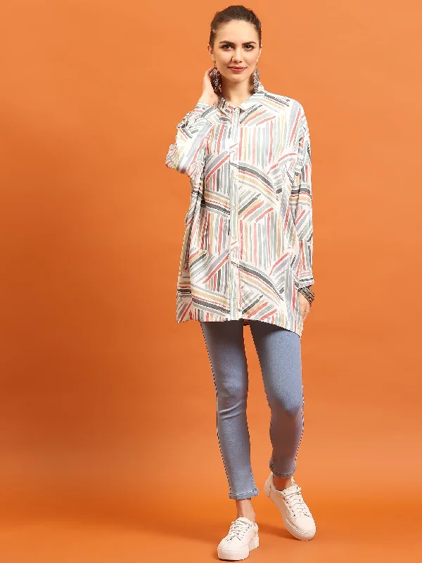 Women White Abstract Printed Shirt