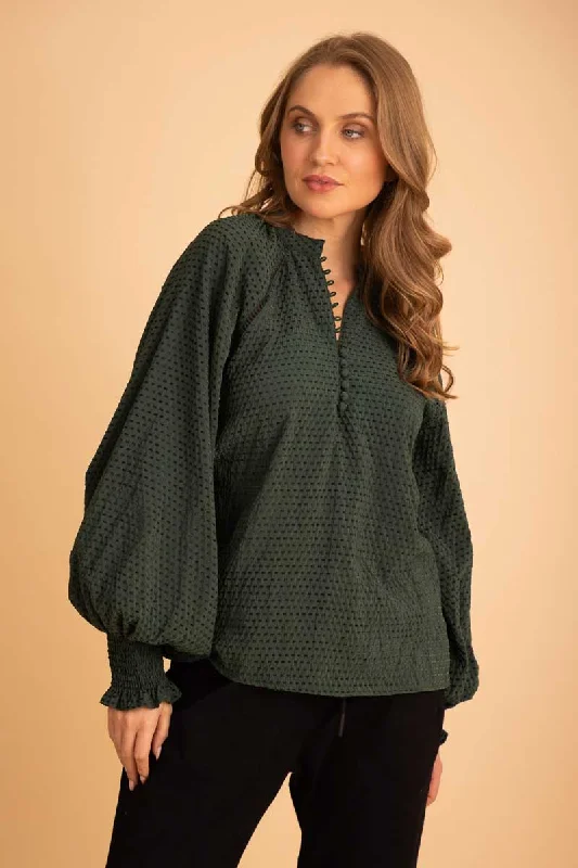 Riley Blouse Green Velvet Stripe