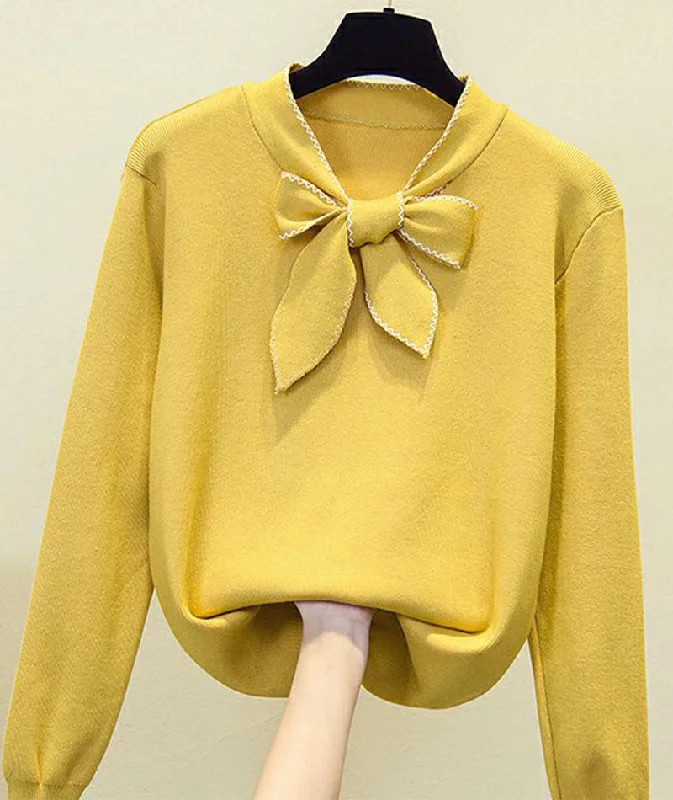 Sweater loose long sleeve bow sweater  086