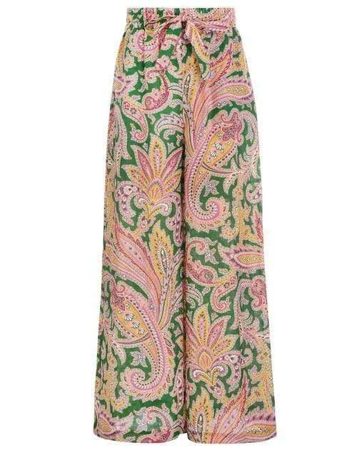 Green Paisley Teddy Draw Waist Pant