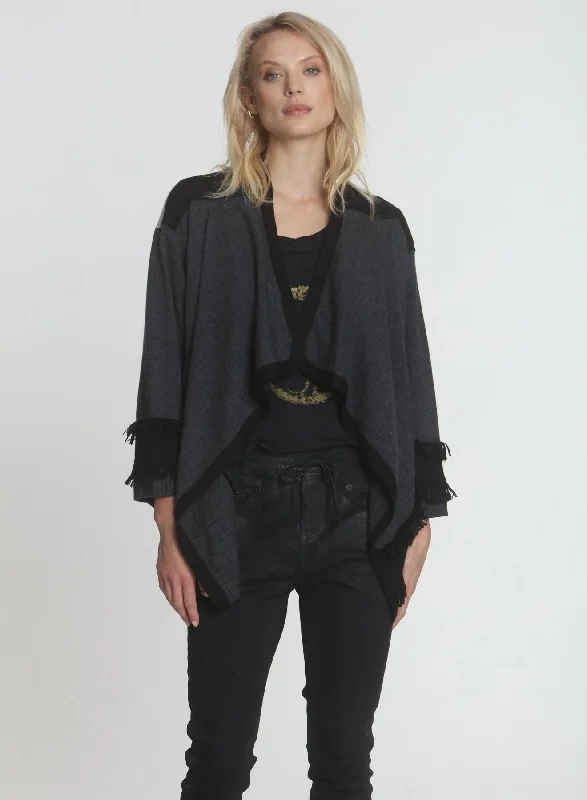 Jenna Fringe Cardigan - Charcoal