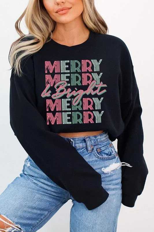 Retro Merry & Bright Graphic Fleece Sweatshirts