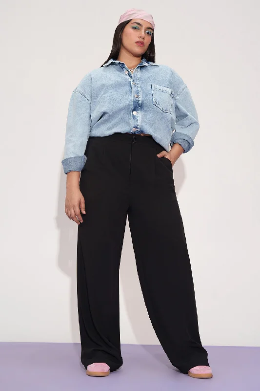 Luna Night Curve Pleated Double Button Korean Pants