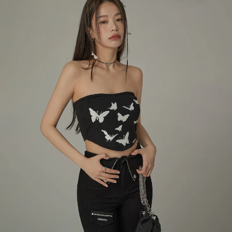 Butterfly Pattern Slim Tube Top