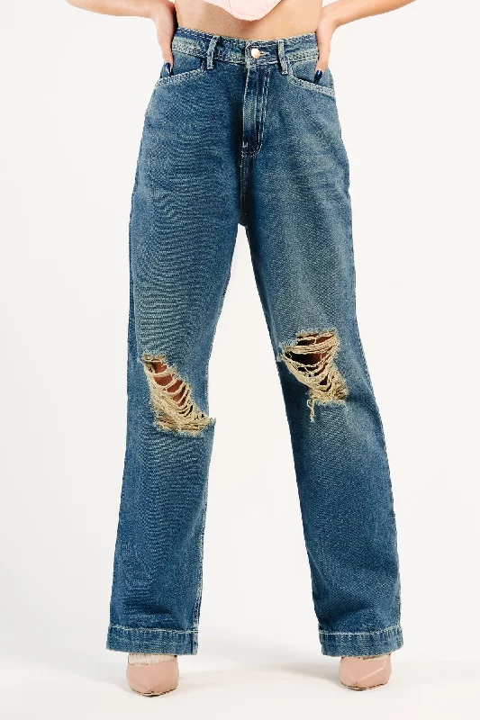 Tinted Distressed Straight Pants