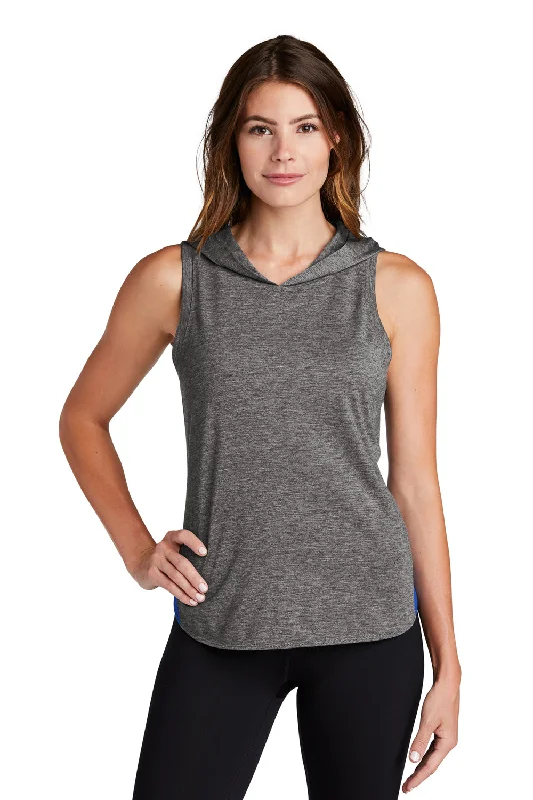 Sport-Tek Womens Draft Moisture Wicking Hooded Tank Top Hoodie - True Royal Blue/Heather Dark Grey