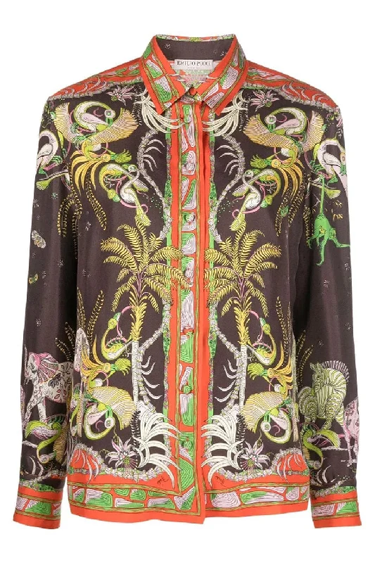 Printed Long Sleeve Button Front Shirt