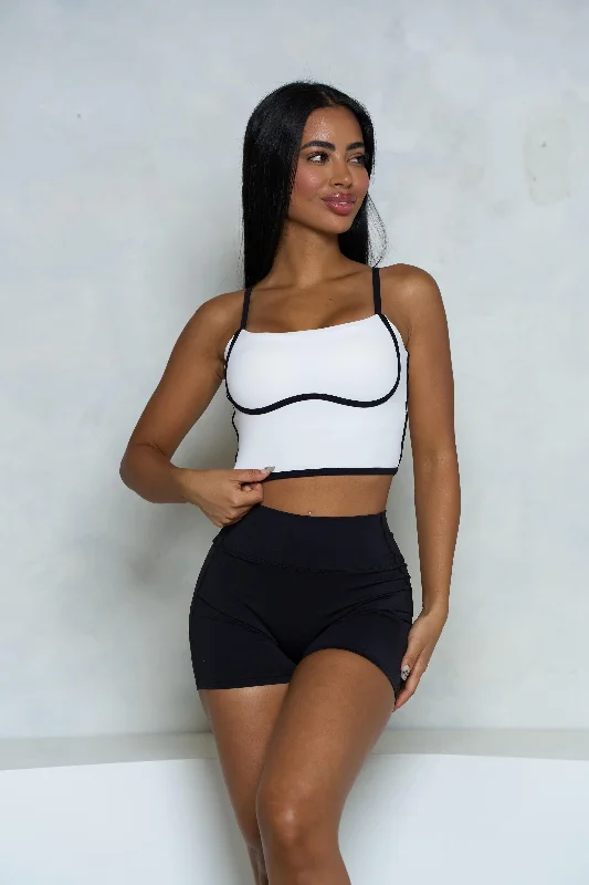 White and Black Wavy Hem Crop Tank